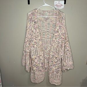 EUC | Aero Bethany Mota Cardigan | Pink Orange Gray | Chunky Knit Crochet | XL